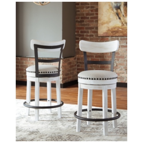 Valebeck Counter Height Upholstered Swivel Bar Stool with Contoured Back, White