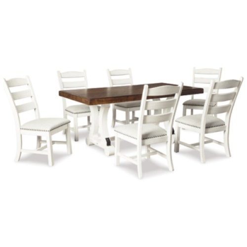 Valebeck Dining Table and 6 Chairs, White/Brown