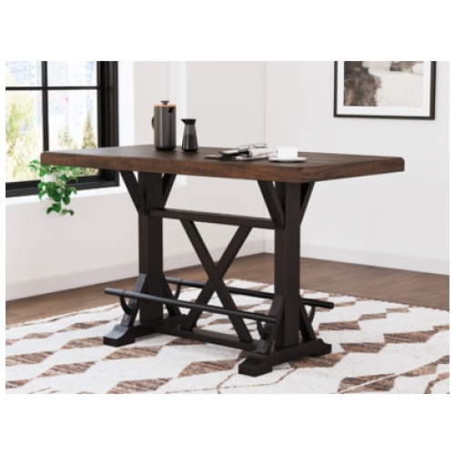Valebeck Dining Table with Footrests, Black/Brown, Wood/Metal
