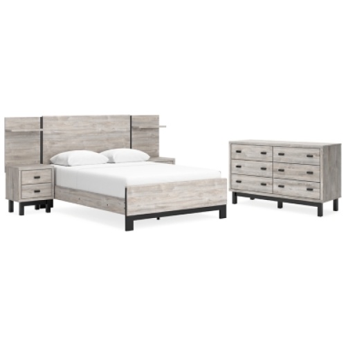 Vessalli Queen Platform Bed with Dresser, Gray