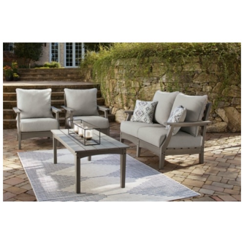 Visola Outdoor Loveseat and 2 Chairs with Coffee Table, Gray