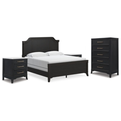 Welltern California King Panel Bed with Chest and 2 Nightstands, Black