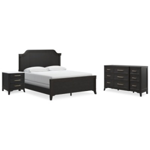 Welltern California King Panel Bed with Dresser and Nightstand, Black