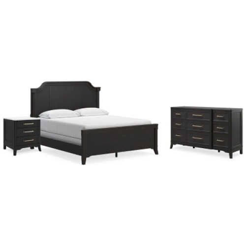Welltern California King Panel Bed with Dresser and Nightstand, Black