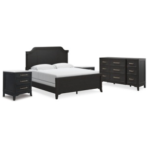 Welltern King Panel Bed with Dresser and 2 Nightstands, Black