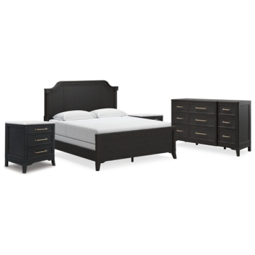 Welltern King Panel Bed with Dresser and 2 Nightstands, Black