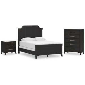 Welltern Queen Panel Bed with Chest and Nightstand, Black