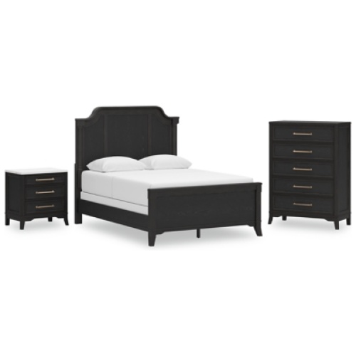 Welltern Queen Panel Bed with Chest and Nightstand, Black