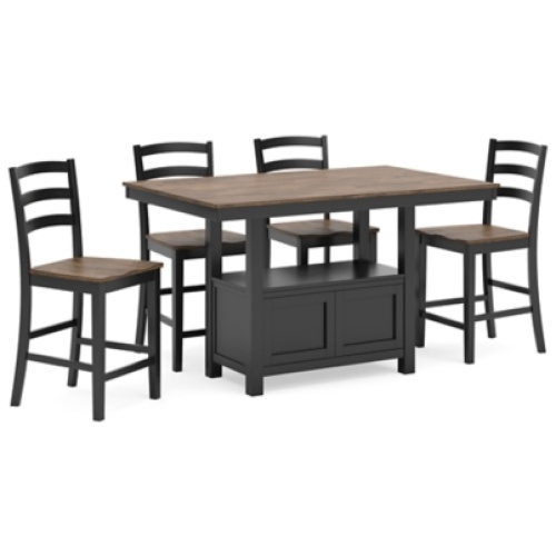 Wildenauer Counter Height Dining Table and 4 Barstools, Brown/Black