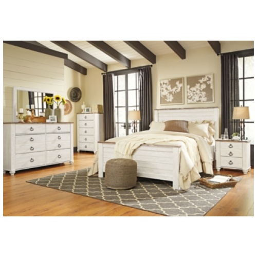 Willowton 24" 2 Drawer Charging Nightstand, Whitewash