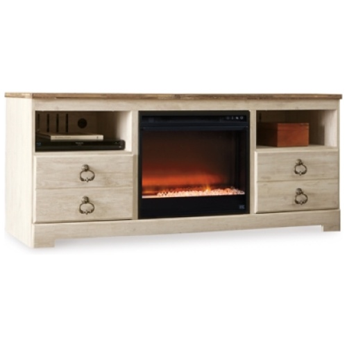Willowton 63" TV Stand with Electric Fireplace for Mid Size Rooms, Whitewash