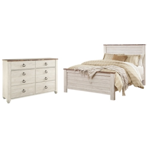 Willowton Queen Panel Bed with Dresser, Whitewash