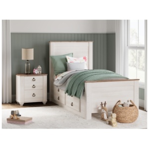 Willowton Twin Panel Bed with 2 Storage Drawers, Whitewash