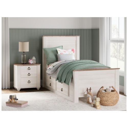 Willowton Twin Panel Bed with 2 Storage Drawers, Whitewash