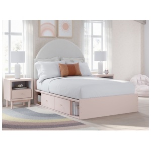 Wistenpine Full Upholstered Panel Bed with 4 Storage Drawers and 4 Cubbies, Blush