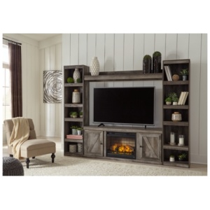 Wynnlow 4-Piece Entertainment Center with 60" TV Stand and Electric Fireplace, Gray