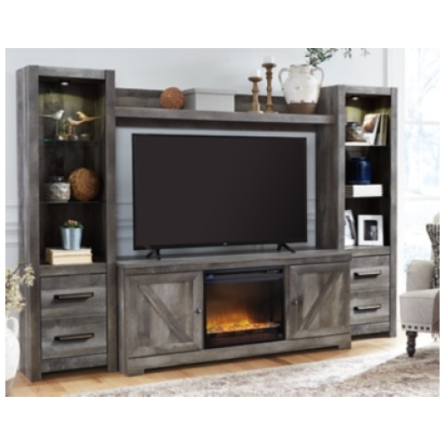 Wynnlow 4-Piece Entertainment Center with 63" TV Stand and Electric Fireplace, Gray