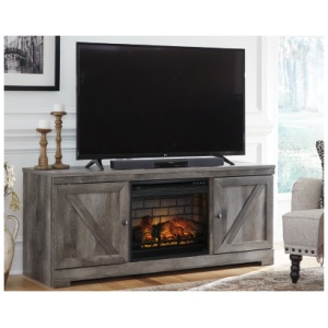 Wynnlow 63" TV Stand with Electric Fireplace for Larger Rooms, Gray