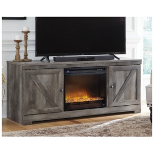 Wynnlow 63" TV Stand with Electric Fireplace for Mid Size Rooms, Gray