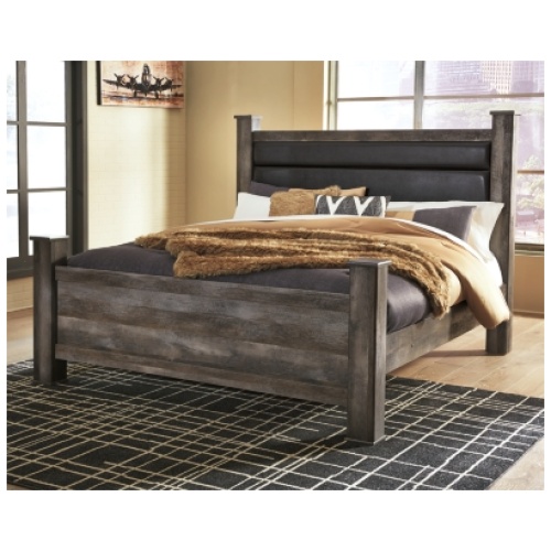 Wynnlow King Poster Bed Leather, Gray