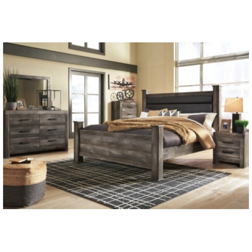 Wynnlow King Poster Bed with Mirrored Dresser, Gray