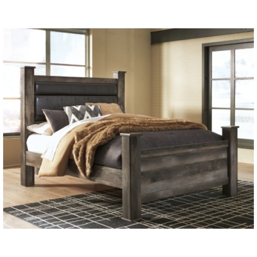 Wynnlow Queen Upholstered Poster Bed, Gray