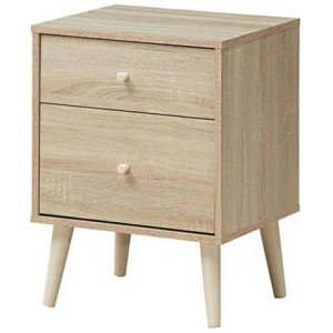 2-Drawer Nightstand Beside End Side Table with Rubber Legs-Natural