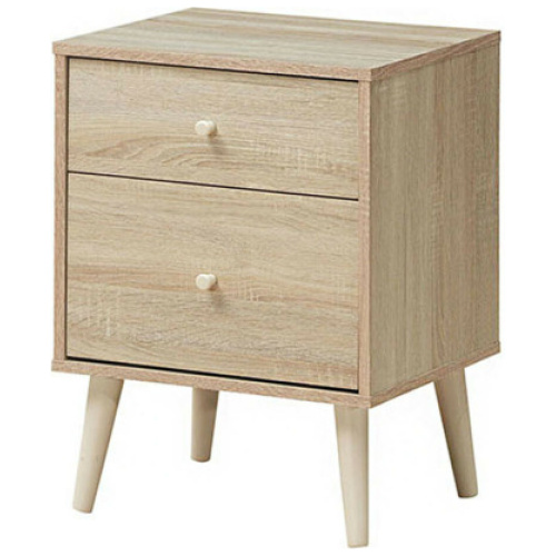 2-Drawer Nightstand Beside End Side Table with Rubber Legs-Natural
