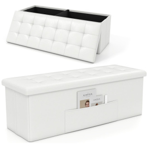 43 Inches Folding Storage Ottoman Bench Foot Rest Stool End of Bed Bench-White