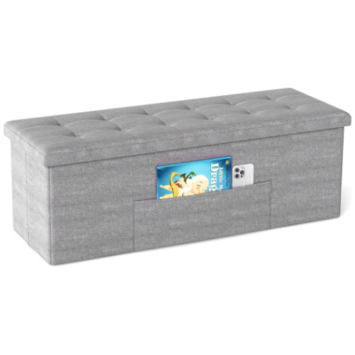 43 Inches Folding Storage Ottoman Bench Linen End of Bed Bench with Padded Seat-Light Gray