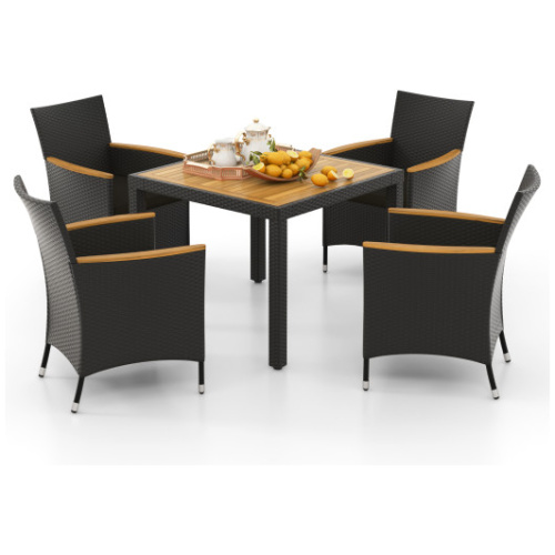 5 Pieces Patio Dining Table Set for 4 with Umbrella Hole-Black