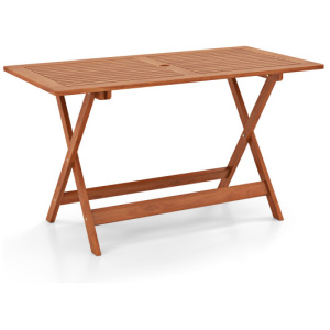 54.5 Inch x 27.5 Inch Patio Dining Table with Teak Painting and Umbrella Hole