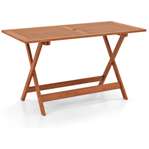 54.5 Inch x 27.5 Inch Patio Dining Table with Teak Painting and Umbrella Hole
