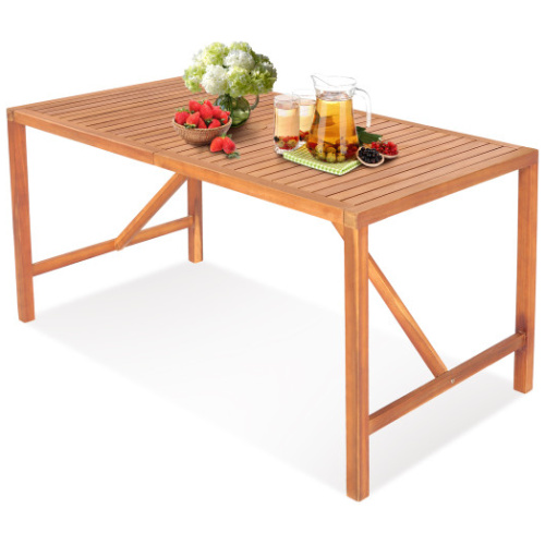 55 Inch Patio Rectangular Acacia Wood Dining Table with Umbrella Hole