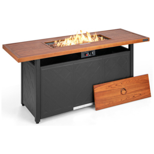 57 Inch 50, 000 BTU Rectangular Propane Outdoor Fire Pit Table-Brown