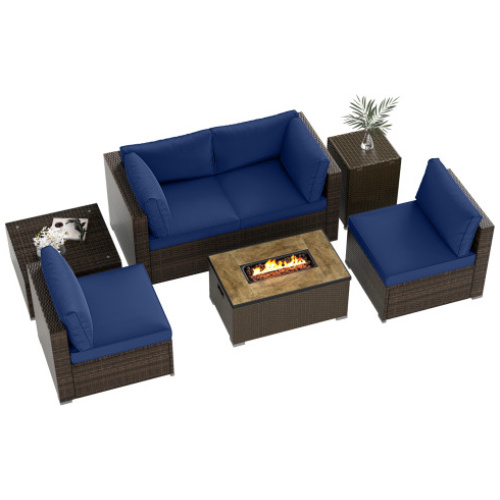7 Pieces Outdoor Furniture Set with 32 Inch Fire Pit Table and Propane Tank Cover