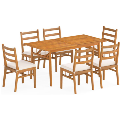 7 Pieces Patio Acacia Wood Dining Set Outdoor Rectangular Table and Chairs Set