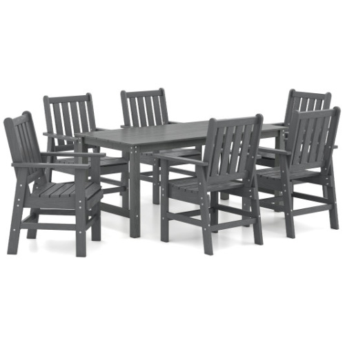 7 Pieces Patio Dining Set Outdoor HDPE Weather Resistant Table and Chairs Set-Grey
