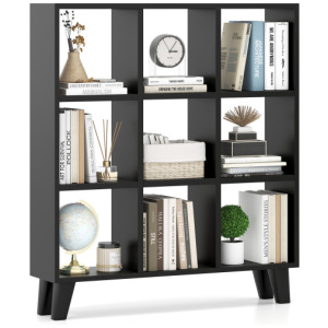 9-Cube Bookcase with 6 Removable Shelves and Raised Support Feet-Black