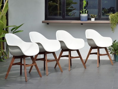 Amazonia Outdoor Bucket Dining Chair (Set of 4), White/Dark Brown