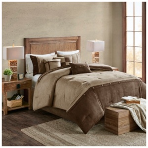 Boone Queen 7 Piece Faux Suede Comforter Set, Brown