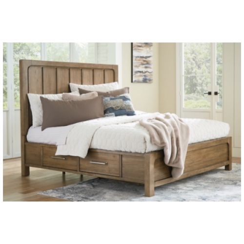 Cabalynn California King Panel Bed with 4 Storage Drawers, Light Brown