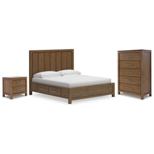 Cabalynn King Panel Bed with Chest and Nightstand, Light Brown