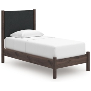 Cadmori Twin Upholstered Panel Platform Bed, Brown
