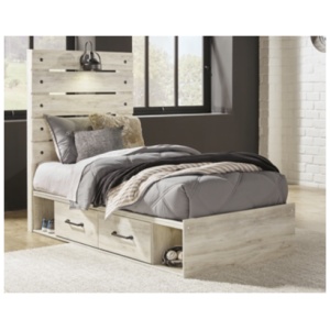 Cambeck Twin Panel Bed with 2 Storage Drawers and 2 Cubbies, Whitewash