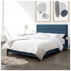 CorLiving Bellevue Full Upholstered Panel Bed, Blue