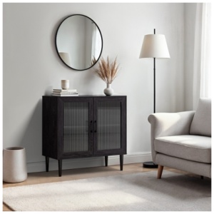 CorLiving Ethan Fluted Buffet Cabinet, Distressed Dark Gray