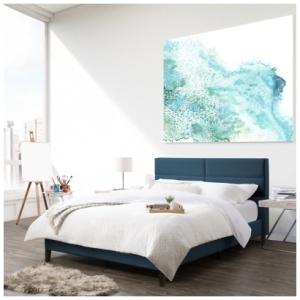 CorLiving Queen Upholstered Panel Bed, Blue