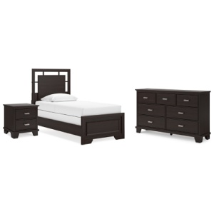 Covetown Twin Panel Bed with Dresser and Nightstand, Dark Brown