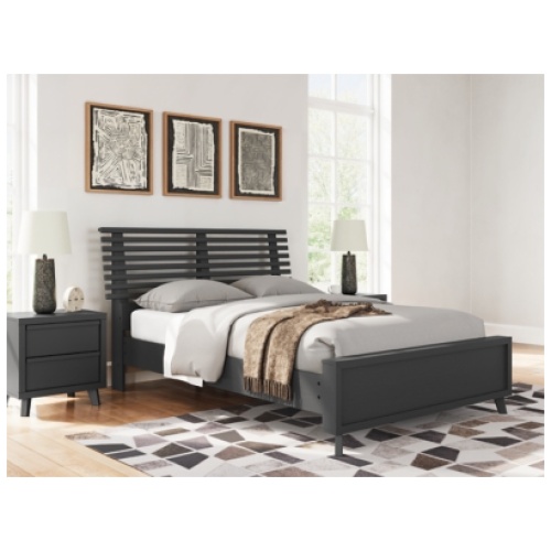 Danziar Slat Panel Bed with Framed Panel Footboard, Black